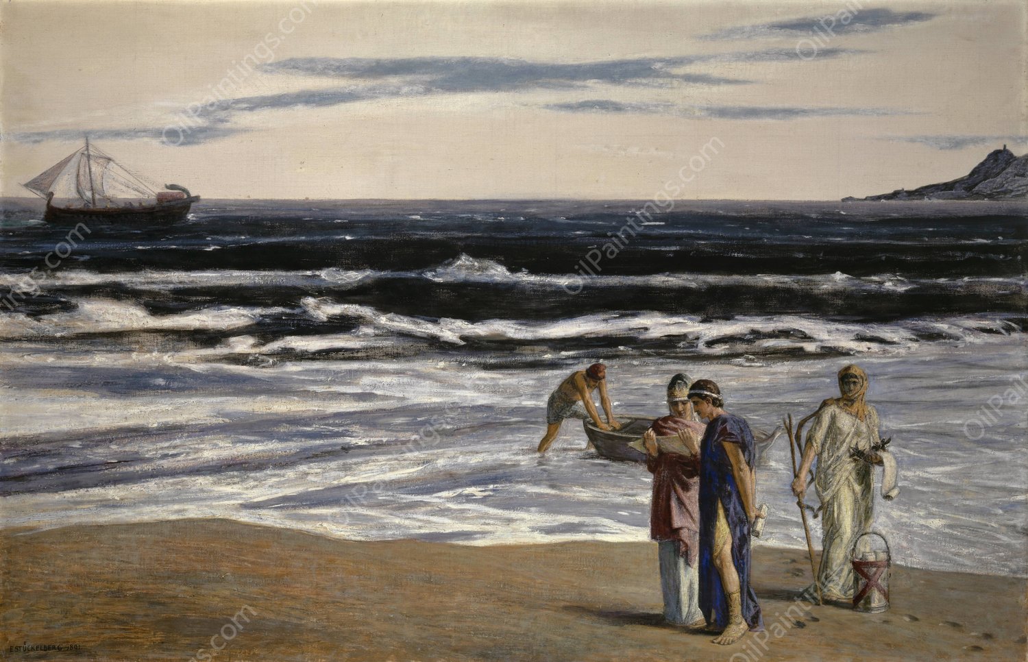 The Erythrean Message to the People of Tarquinia  by Ernst Stuckelberg - Hand-Painted Oil Painting Reproduction