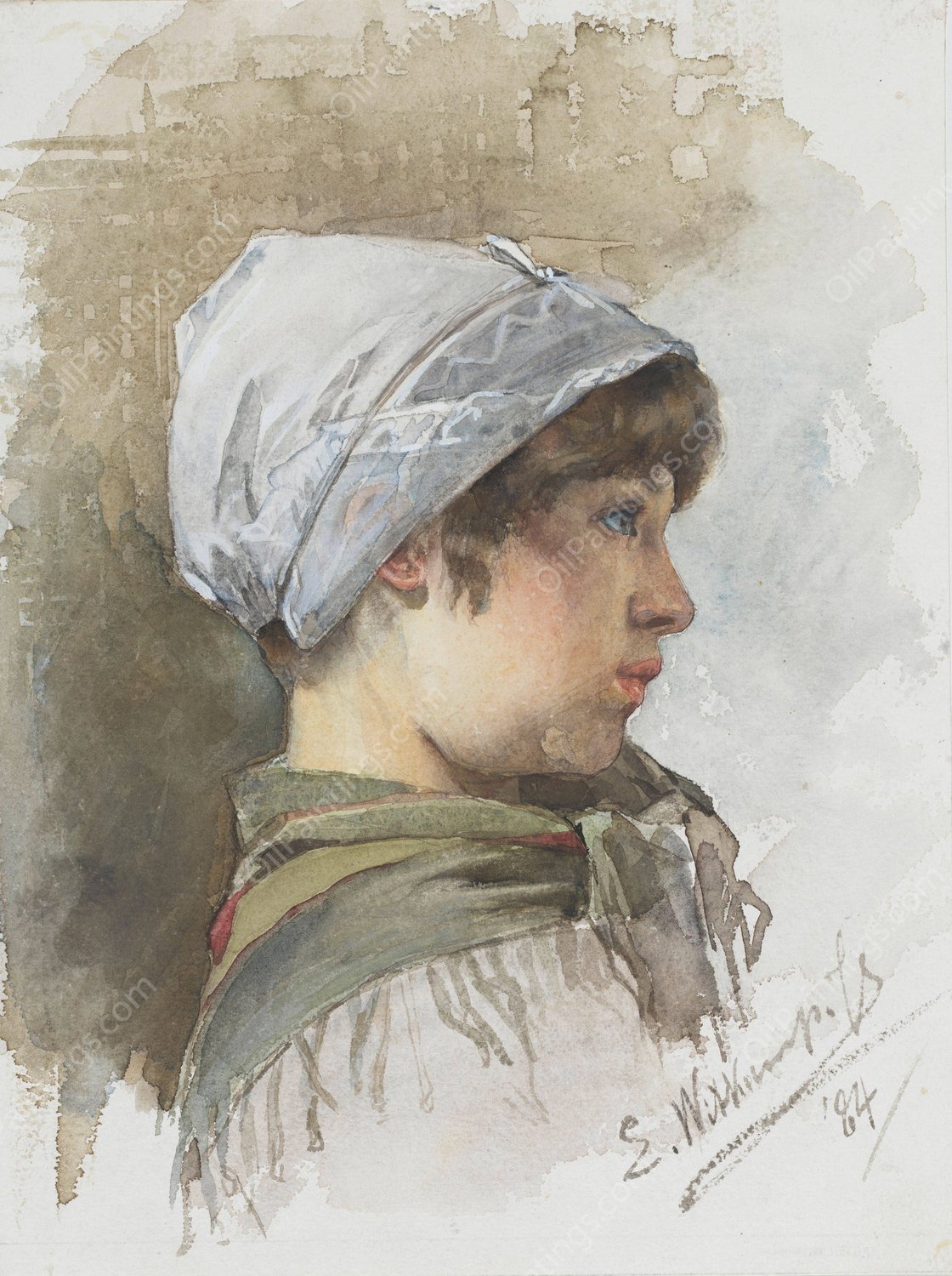 Studie van het hoofd van een jong meisje, en profil  by Ernst Witkamp - Hand-Painted Oil Painting Reproduction