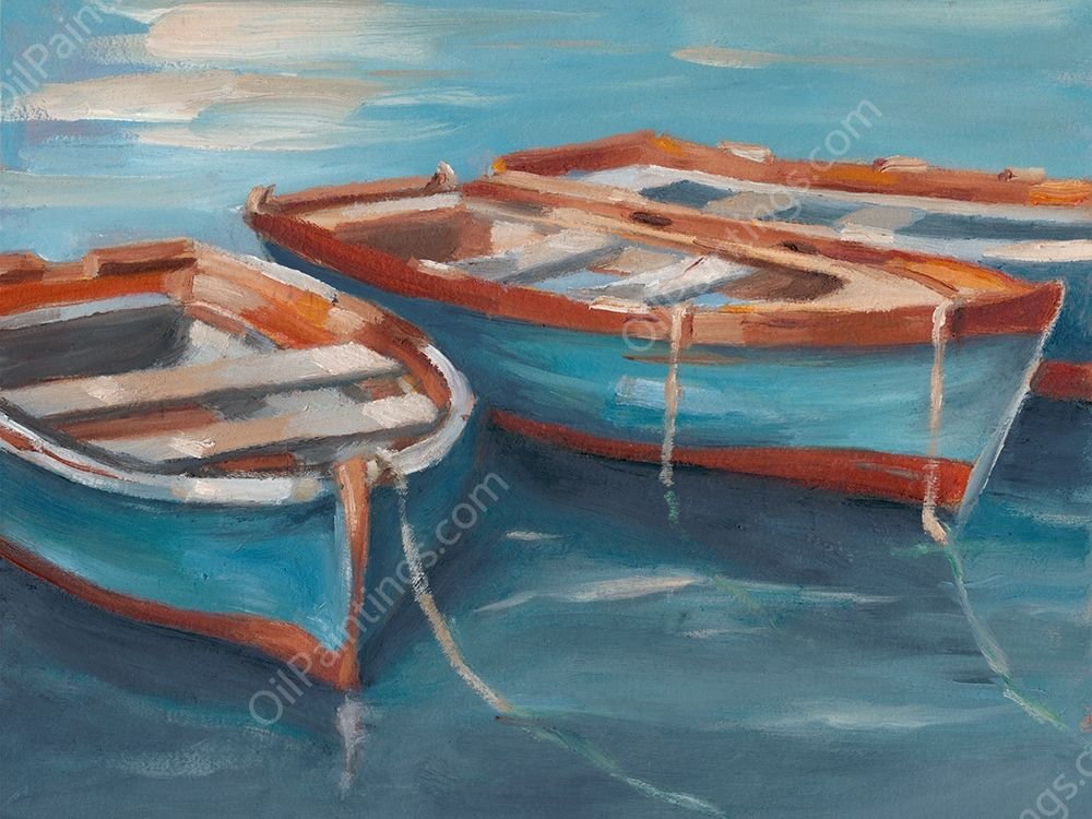 Tethered Row Boats II by Ethan Harper - Hand-Painted Oil Painting Reproduction