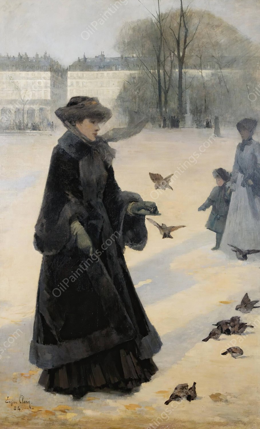 Winter morning in the Tuileries gardens, Paris  by Eugene Clary - Hand-Painted Oil Painting Reproduction
