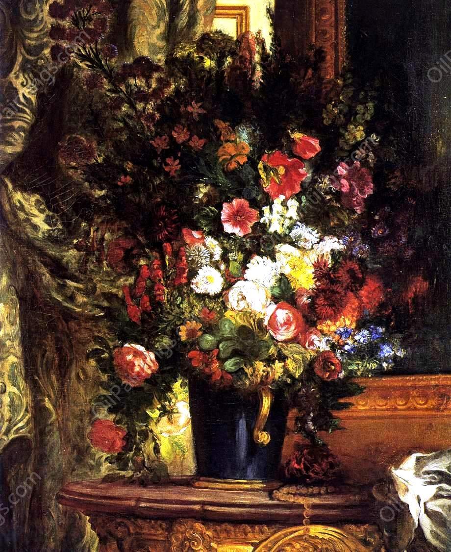 A Vase of Flowers on a Console by Eugene Delacroix - Hand-Painted Oil Painting Reproduction