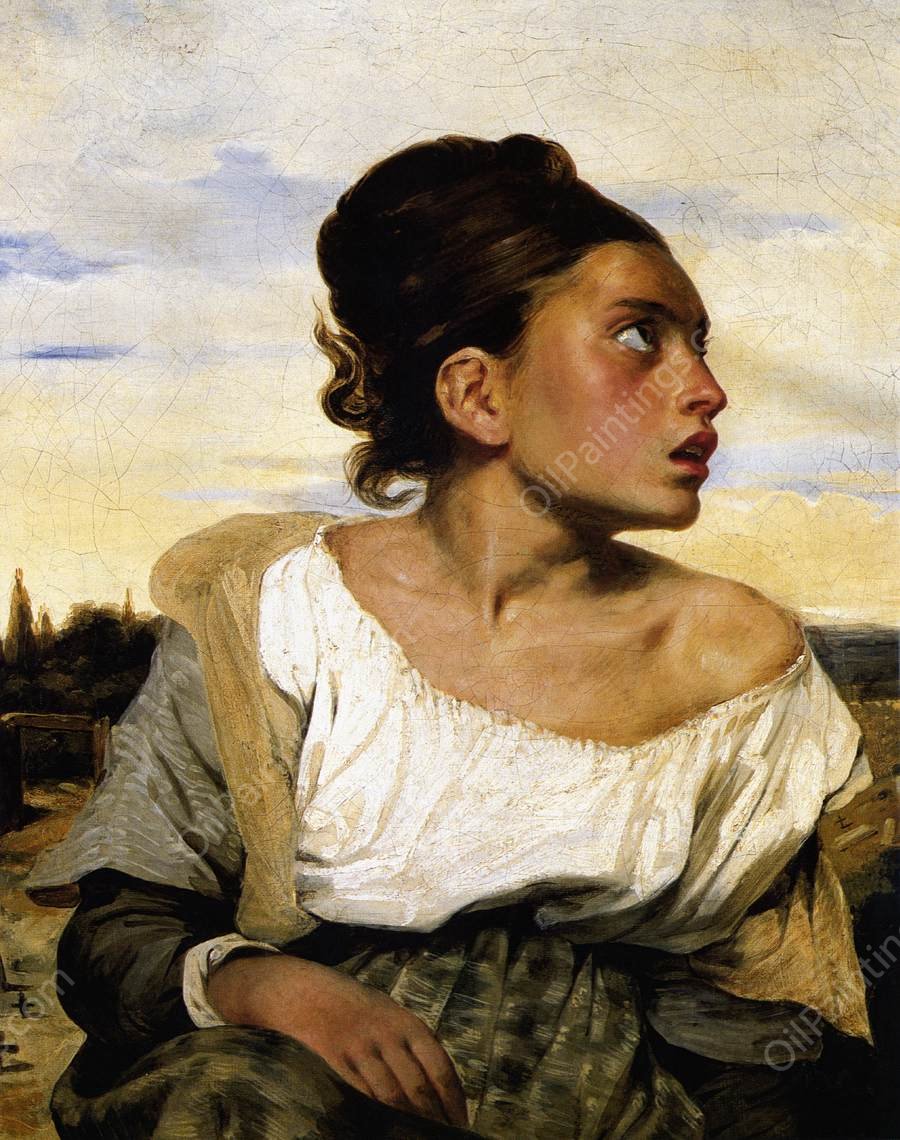 Girl Seated in a Cemetery by Eugene Delacroix - Hand-Painted Oil Painting Reproduction