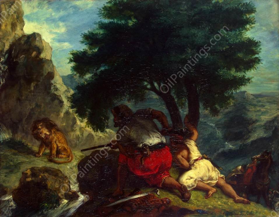 Lion Hunt in Morocco by Eugene Delacroix - Hand-Painted Oil Painting Reproduction
