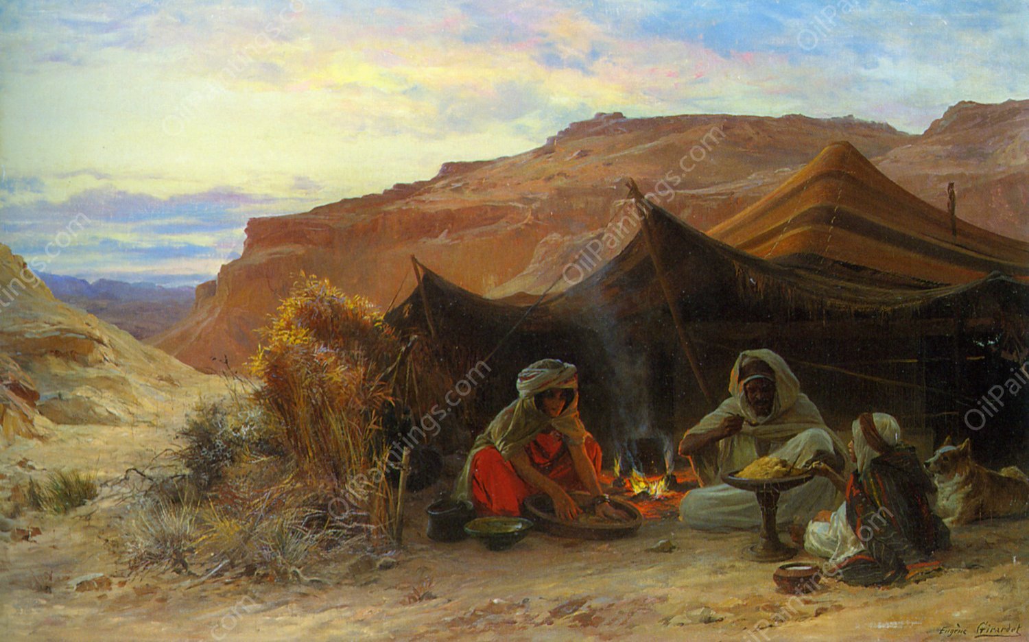 Bedouins in the Desert by Eugene-Alexis Girardet - Hand-Painted Oil Painting Reproduction