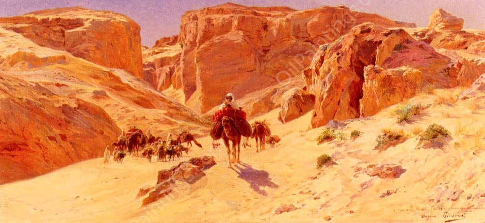 Caravan in the Desert by Eugene-Alexis Girardet - Hand-Painted Oil Painting Reproduction