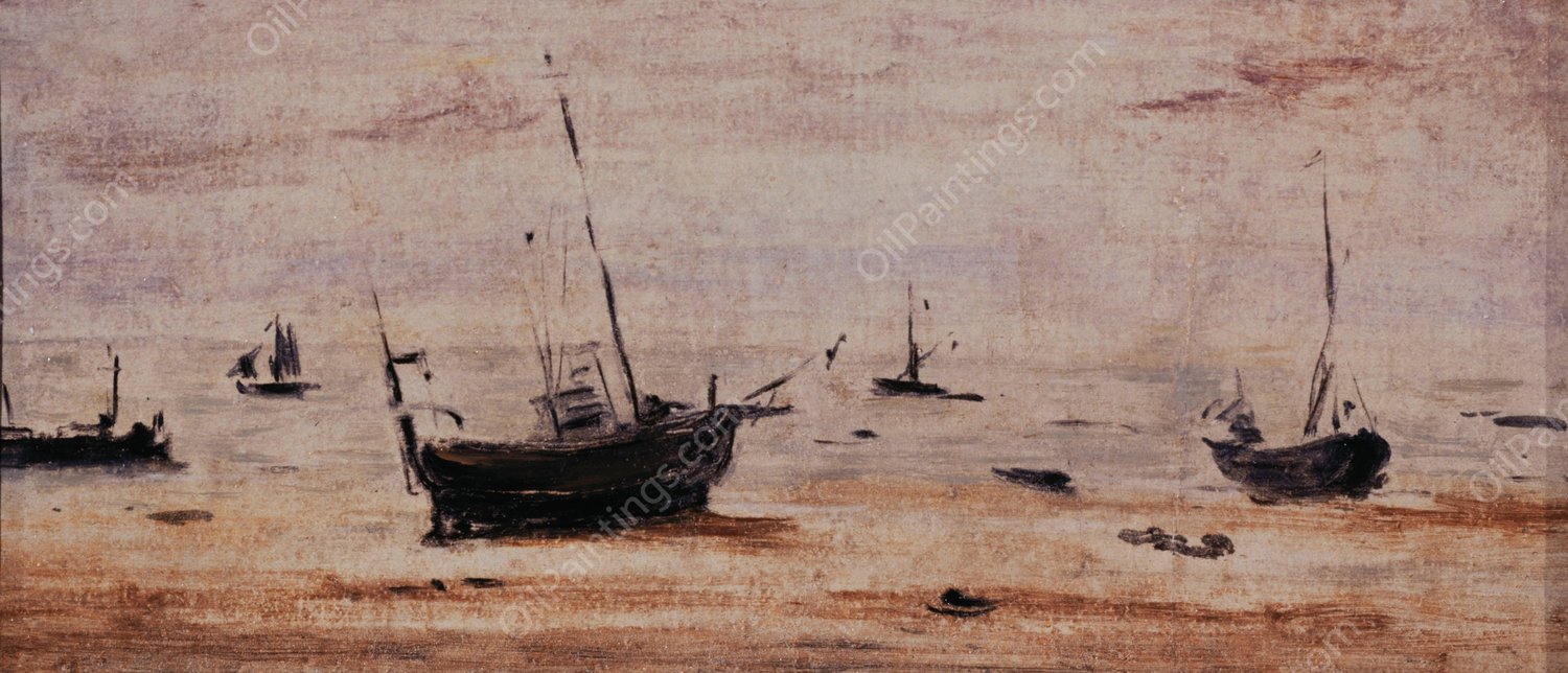 Bateaux echoues a maree basse  by Eugene Boudin - Hand-Painted Oil Painting Reproduction