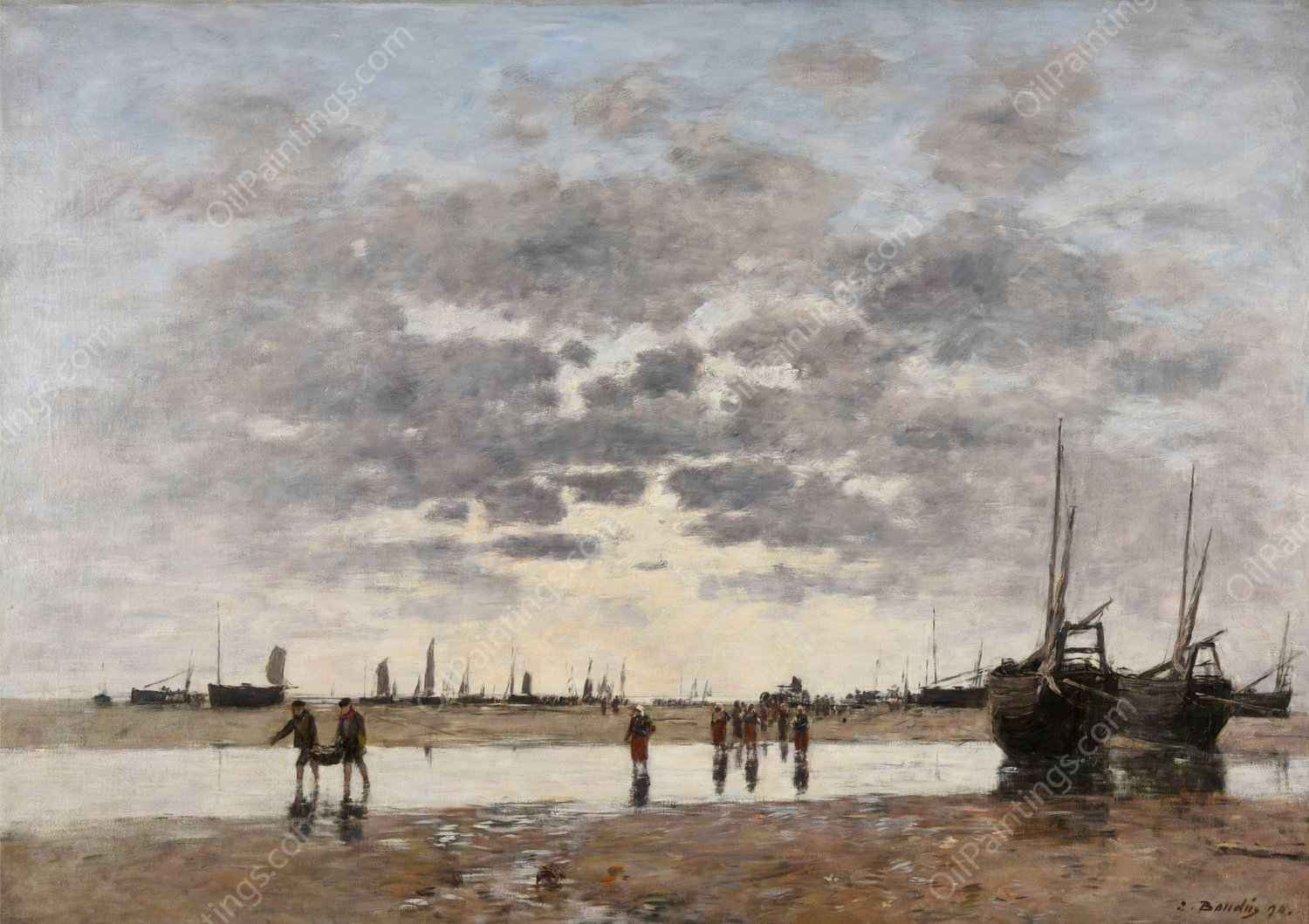 Berck; le retour des barques  by Eugene Boudin - Hand-Painted Oil Painting Reproduction