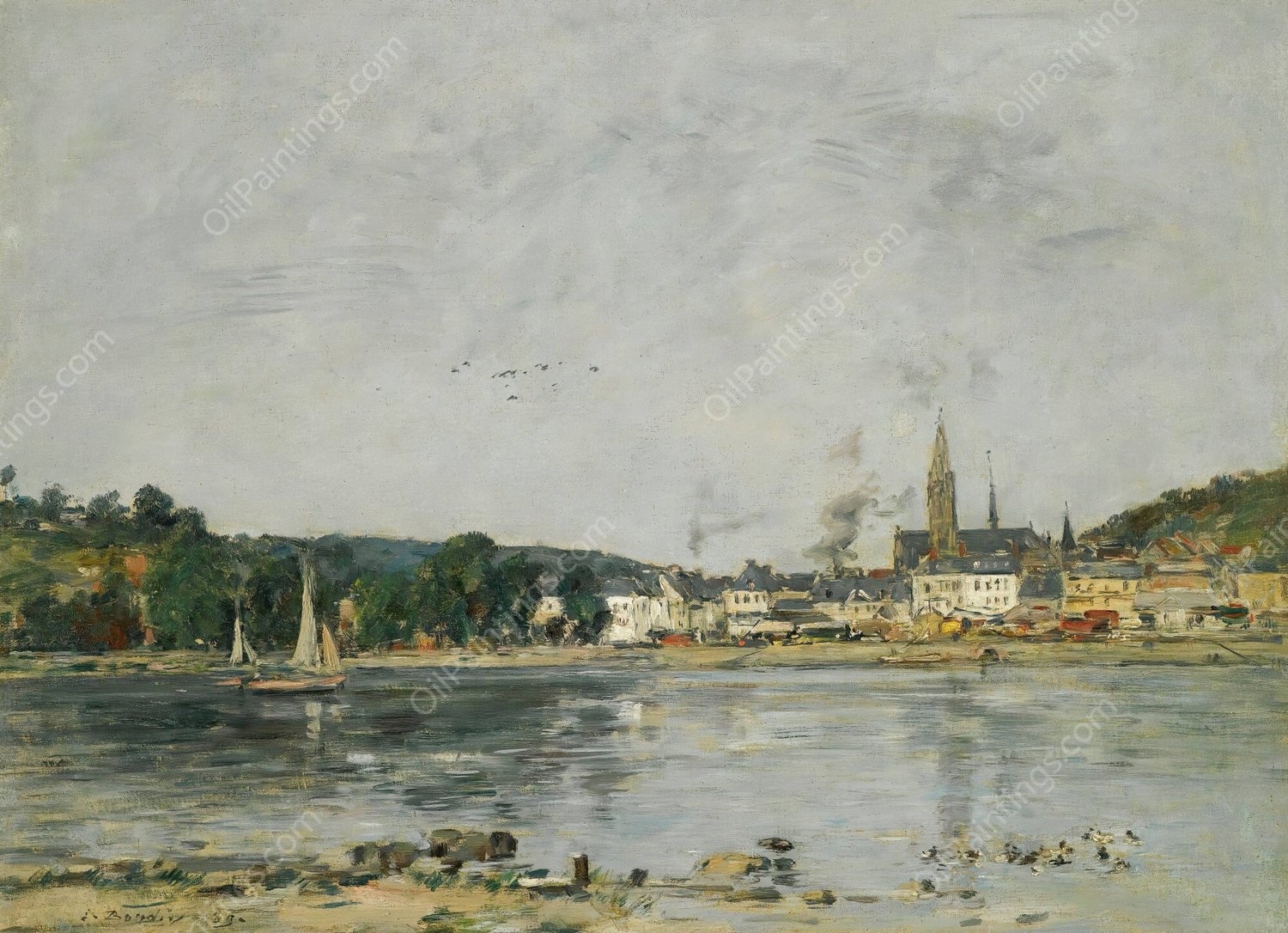 Caudebec-En-Caux, Le Quai De La Seine  by Eugene Boudin - Hand-Painted Oil Painting Reproduction