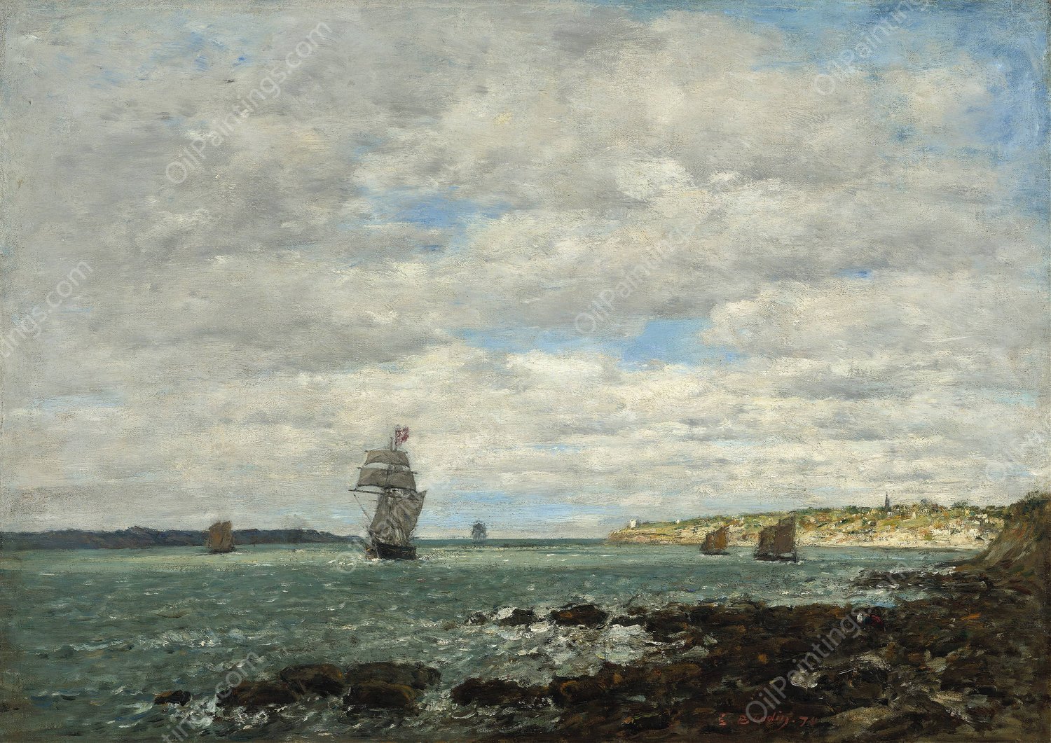Coast of Brittany  by Eugene Boudin - Hand-Painted Oil Painting Reproduction