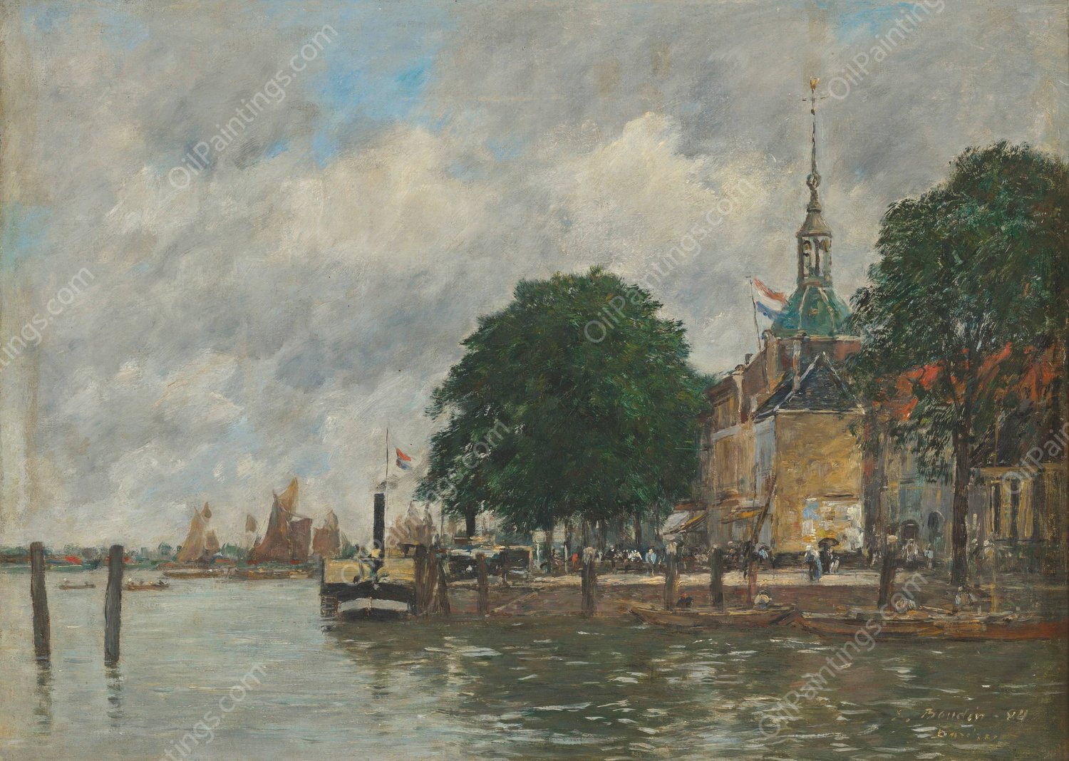 Dordrecht. Un quai du port  by Eugene Boudin - Hand-Painted Oil Painting Reproduction