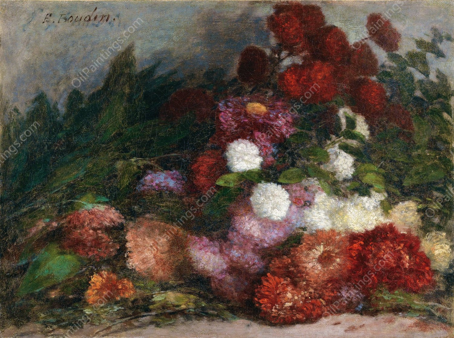 Flower Bunch by Eugene Boudin - Hand-Painted Oil Painting Reproduction