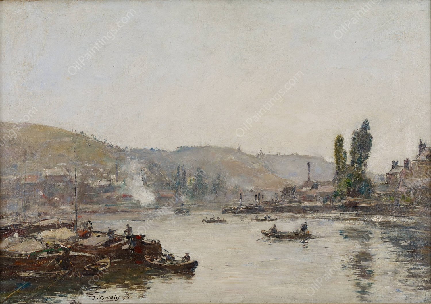 La Seine a Rouen  by Eugene Boudin - Hand-Painted Oil Painting Reproduction