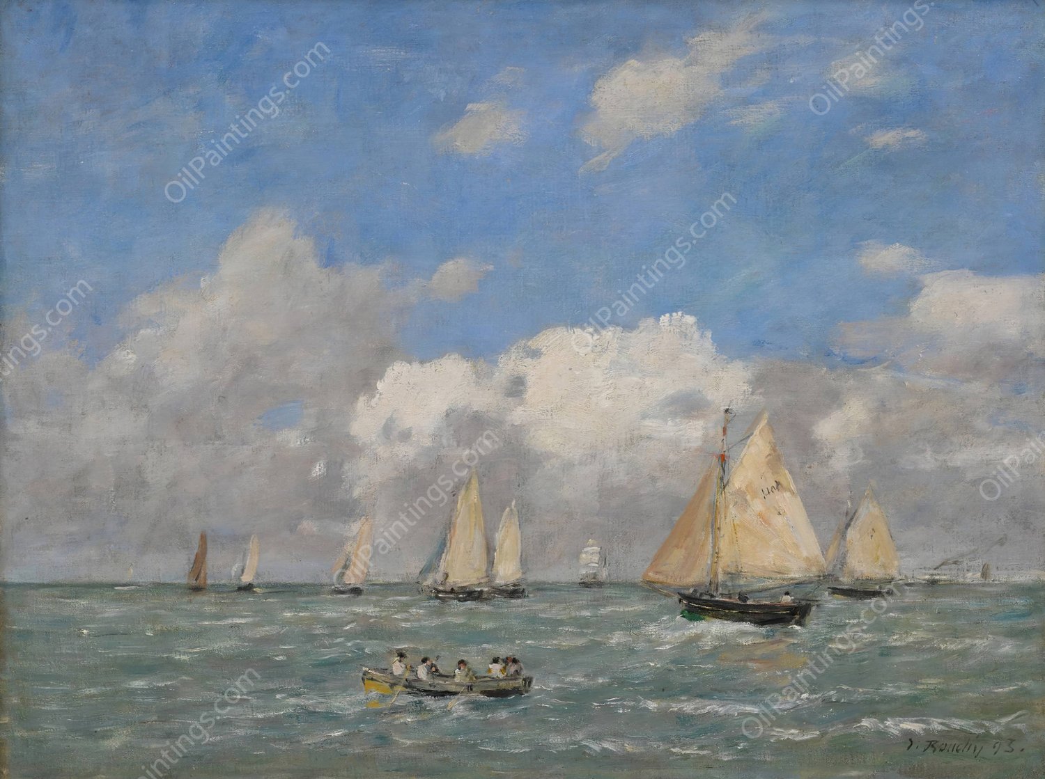 La Sortie des barques a Trouville  by Eugene Boudin - Hand-Painted Oil Painting Reproduction