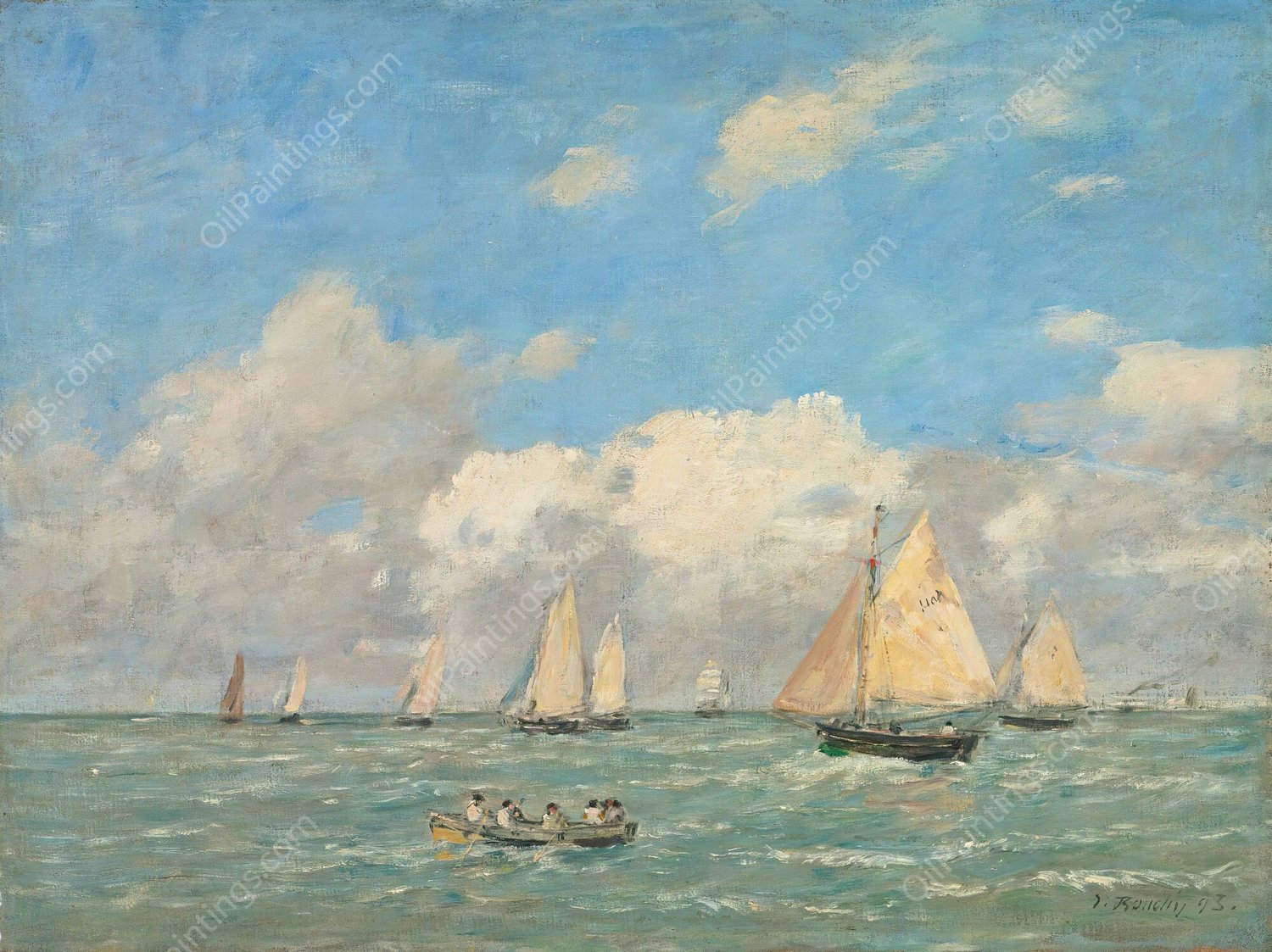 La Sortie Des Barques a Trouville  by Eugene Boudin - Hand-Painted Oil Painting Reproduction