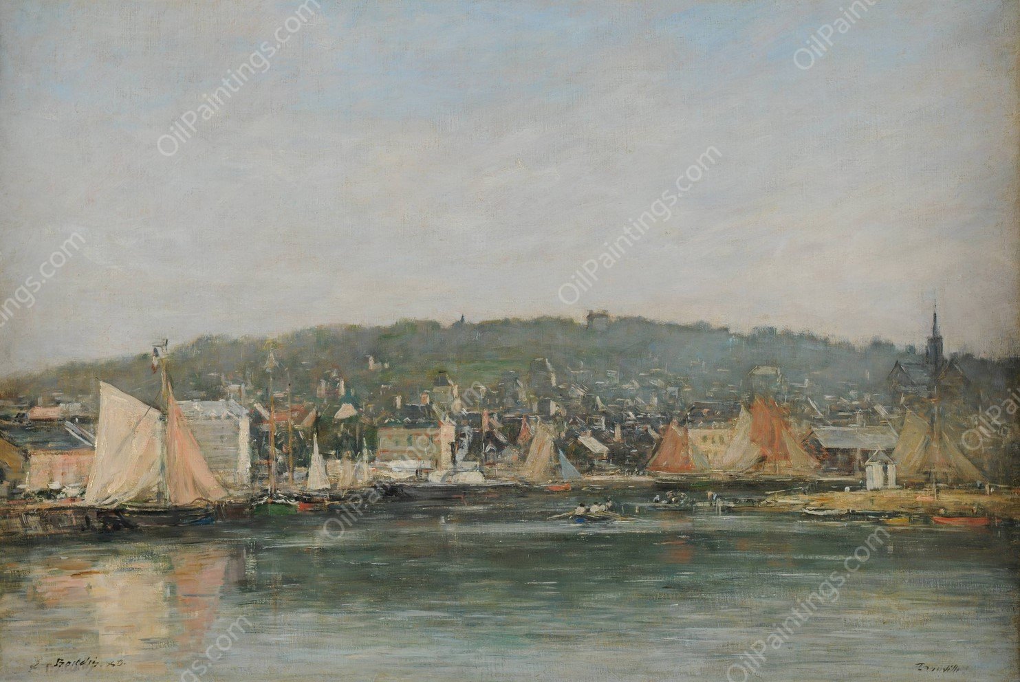 Le port de Trouville le matin  by Eugene Boudin - Hand-Painted Oil Painting Reproduction