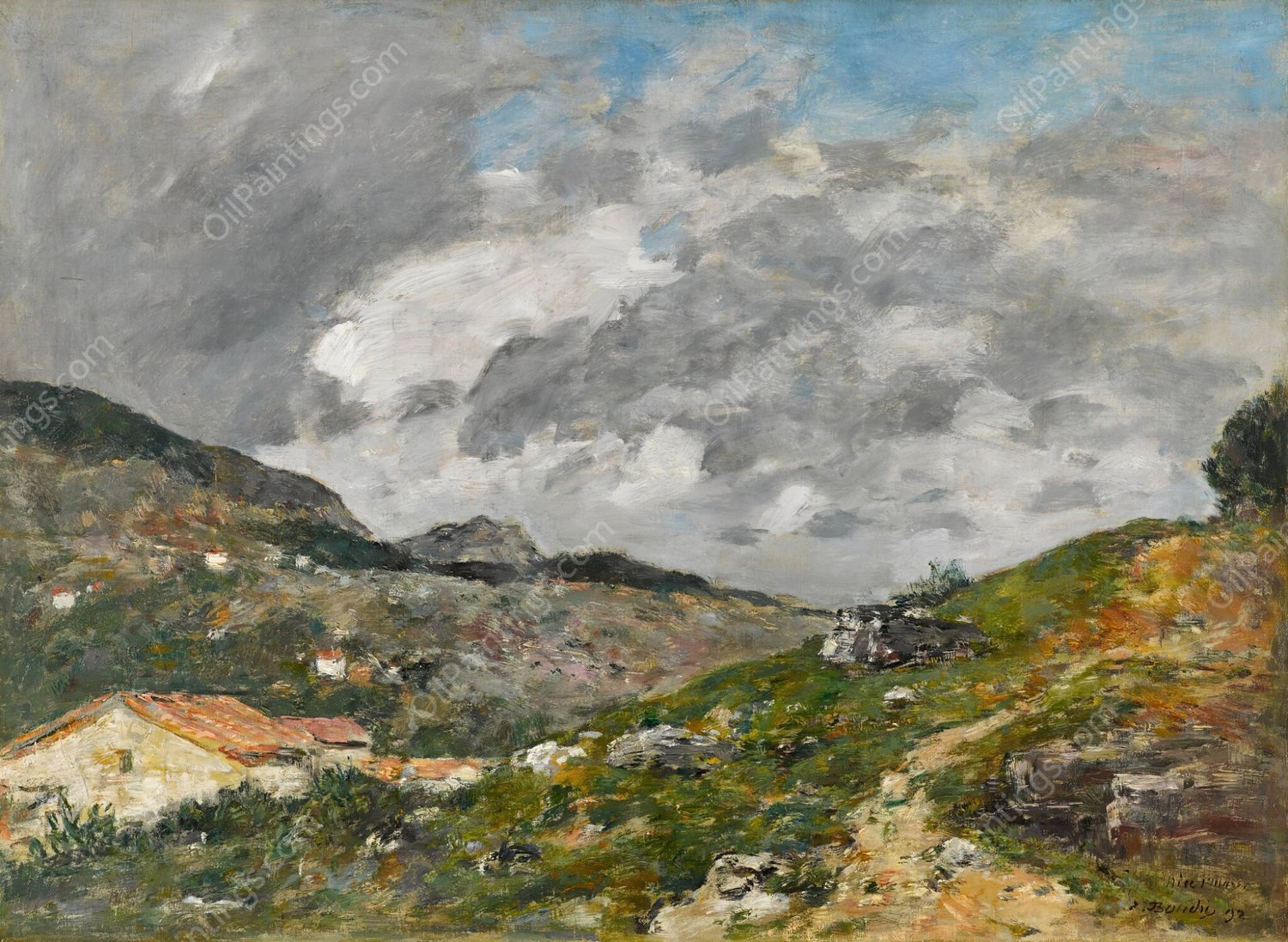 Montagnes, Environs de Nice  by Eugene Boudin - Hand-Painted Oil Painting Reproduction
