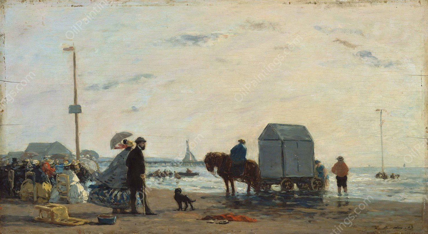 On the Beach at Trouville  by Eugene Boudin - Hand-Painted Oil Painting Reproduction