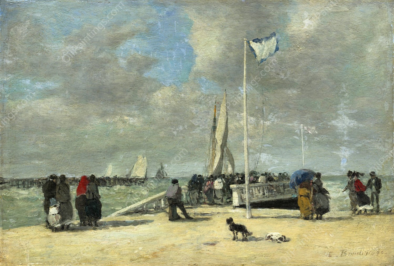 On the Jetty  by Eugene Boudin - Hand-Painted Oil Painting Reproduction