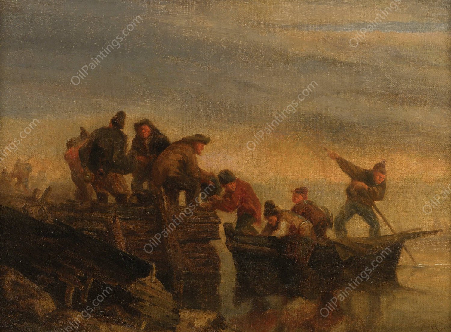 Pecheurs Au Bord De L'eau  by Eugene Boudin - Hand-Painted Oil Painting Reproduction