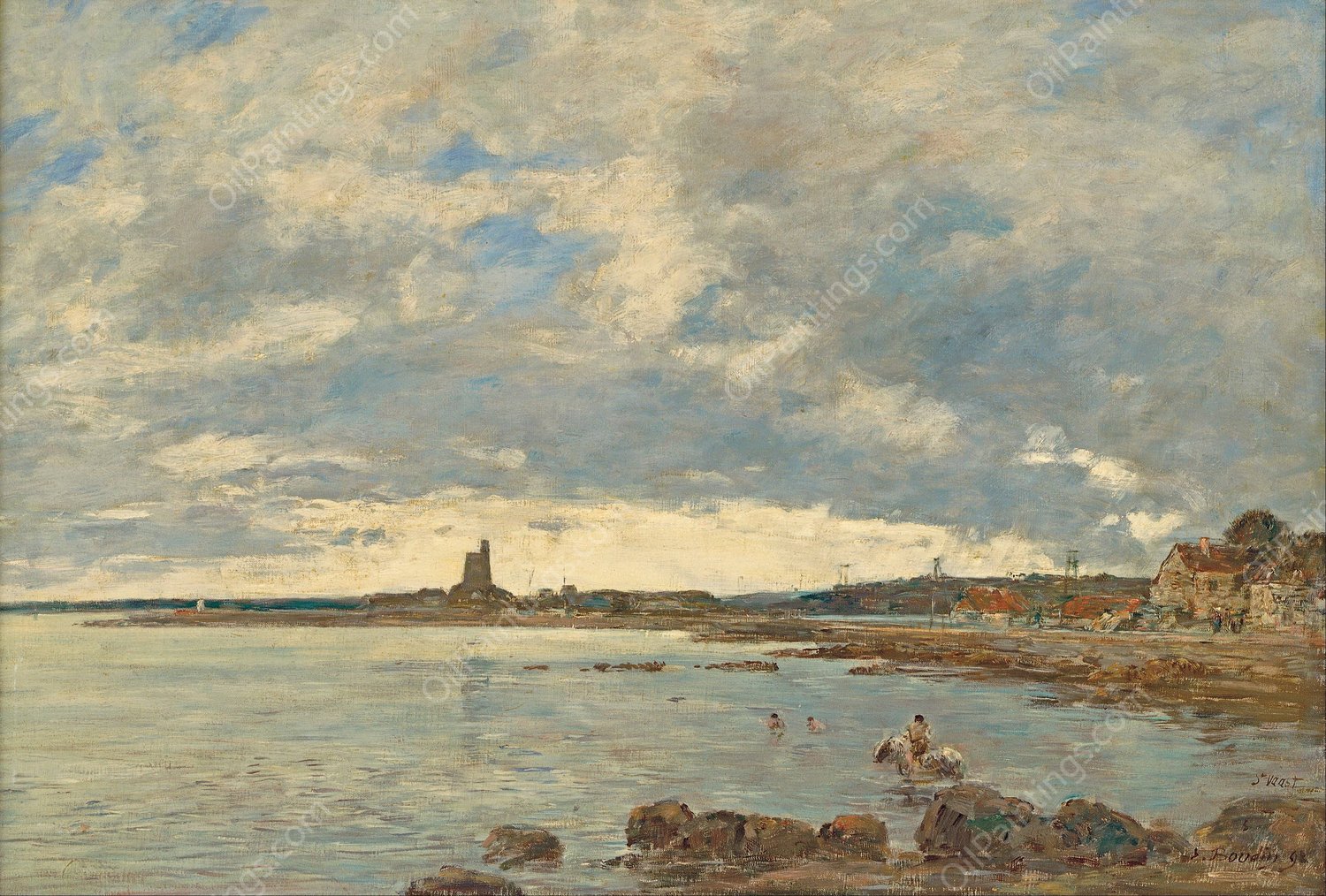 St. Vaast-la-Hougue by Eugene Boudin - Hand-Painted Oil Painting Reproduction