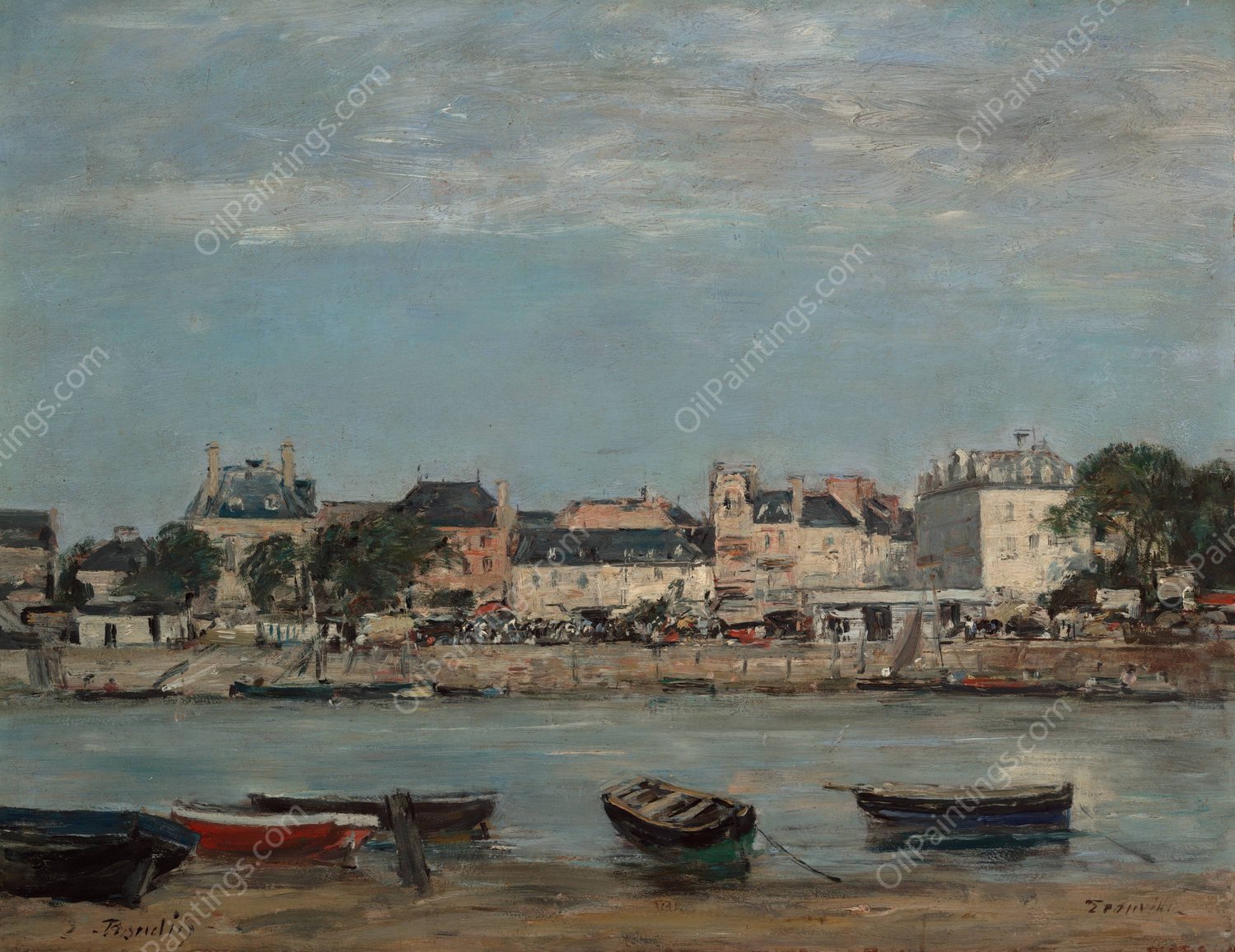 The Port of Trouville  by Eugene Boudin - Hand-Painted Oil Painting Reproduction