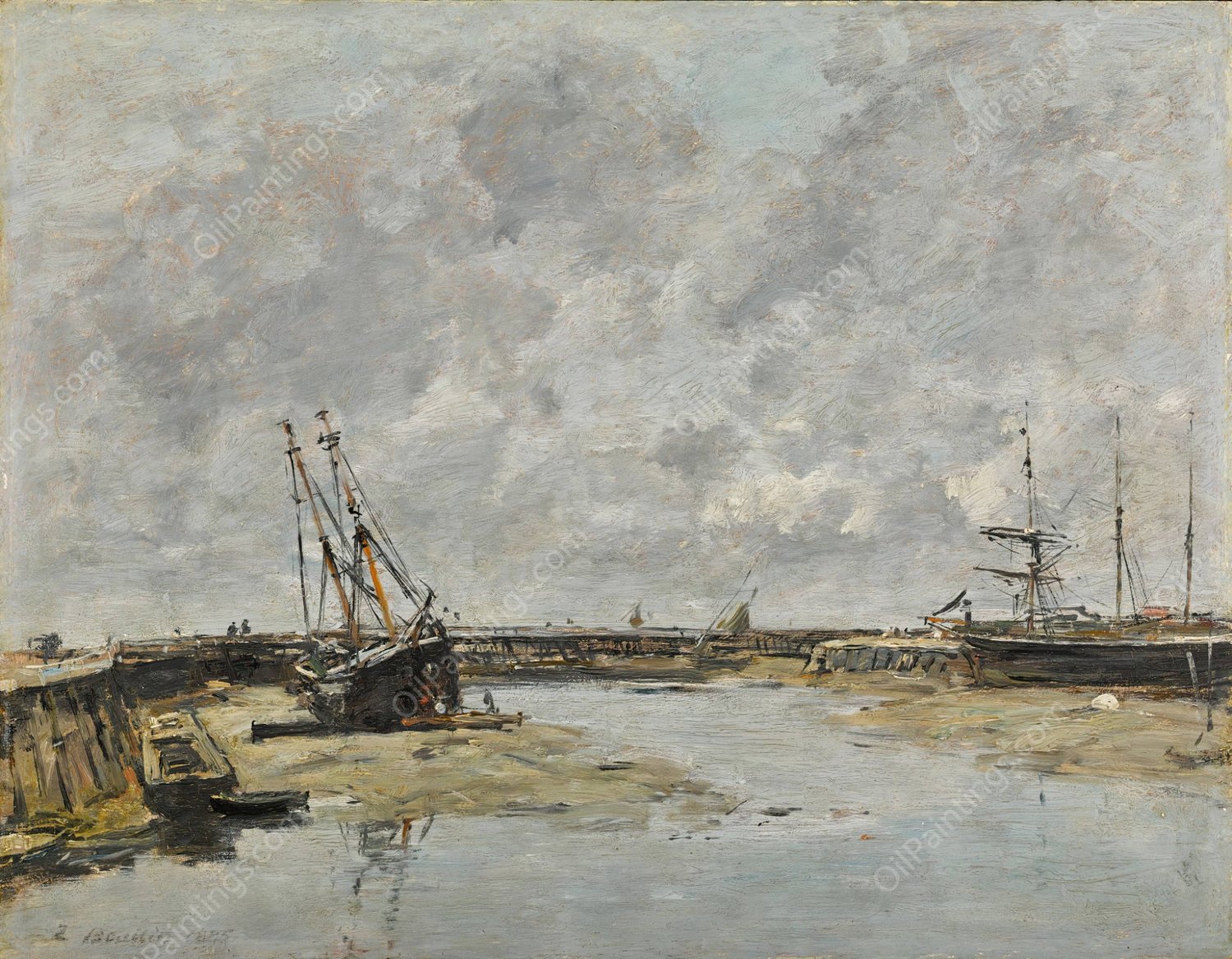 Trouville, les jetees, maree basse  by Eugene Boudin - Hand-Painted Oil Painting Reproduction