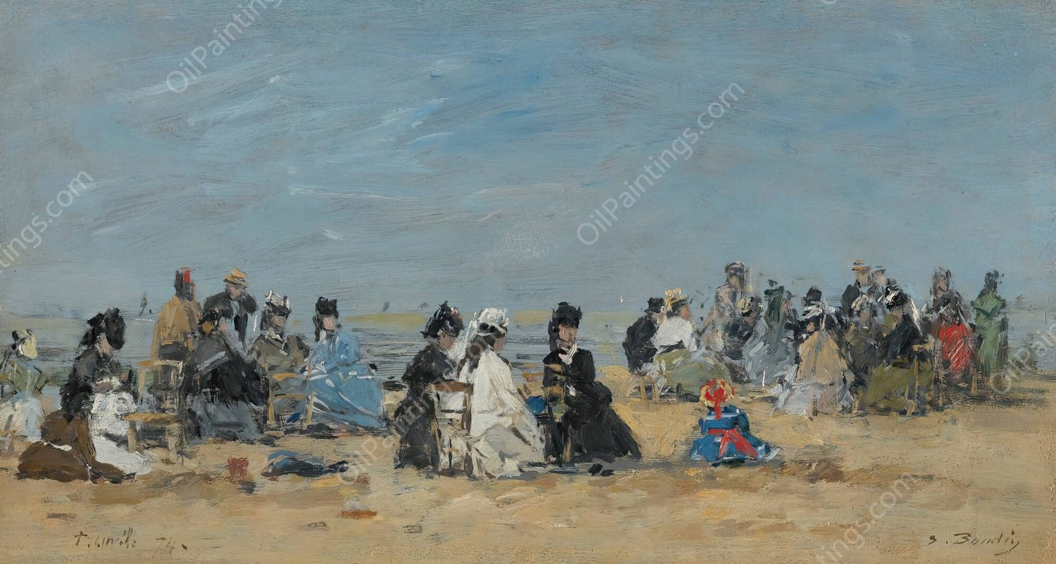 Trouville, Scene De Plage  by Eugene Boudin - Hand-Painted Oil Painting Reproduction