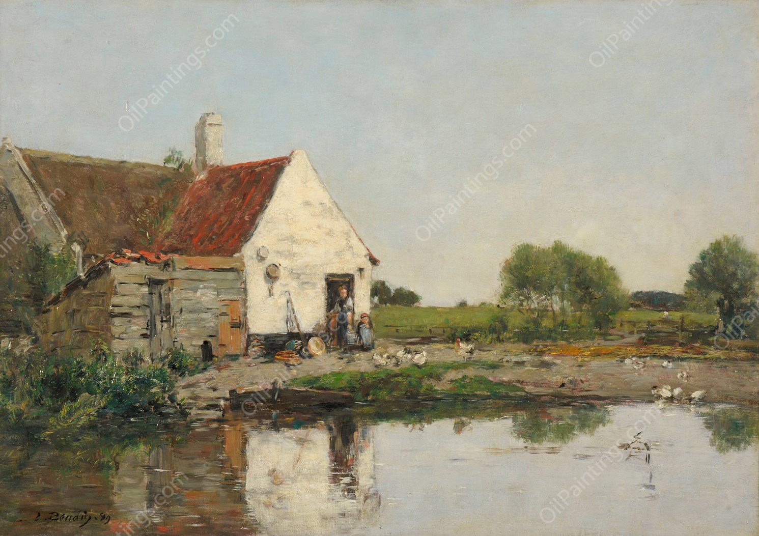 Un coin de ferme aux environs de Dunkerque  by Eugene Boudin - Hand-Painted Oil Painting Reproduction