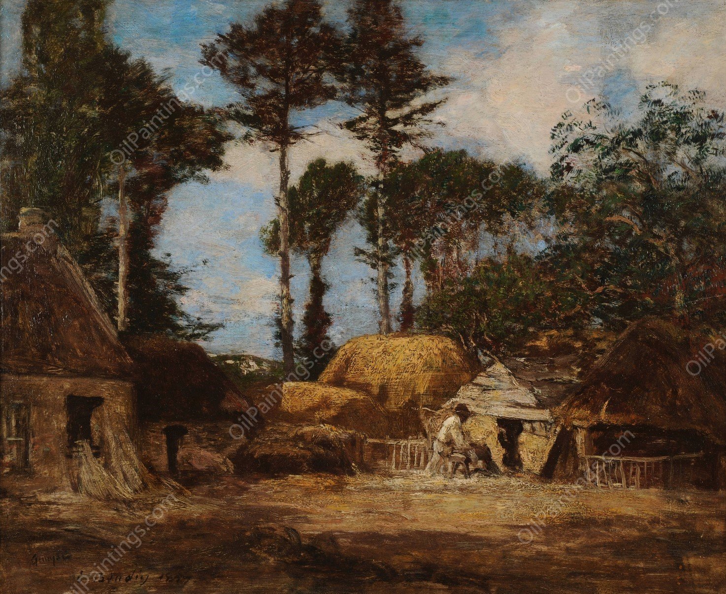 Une ferme bretonne  by Eugene Boudin - Hand-Painted Oil Painting Reproduction