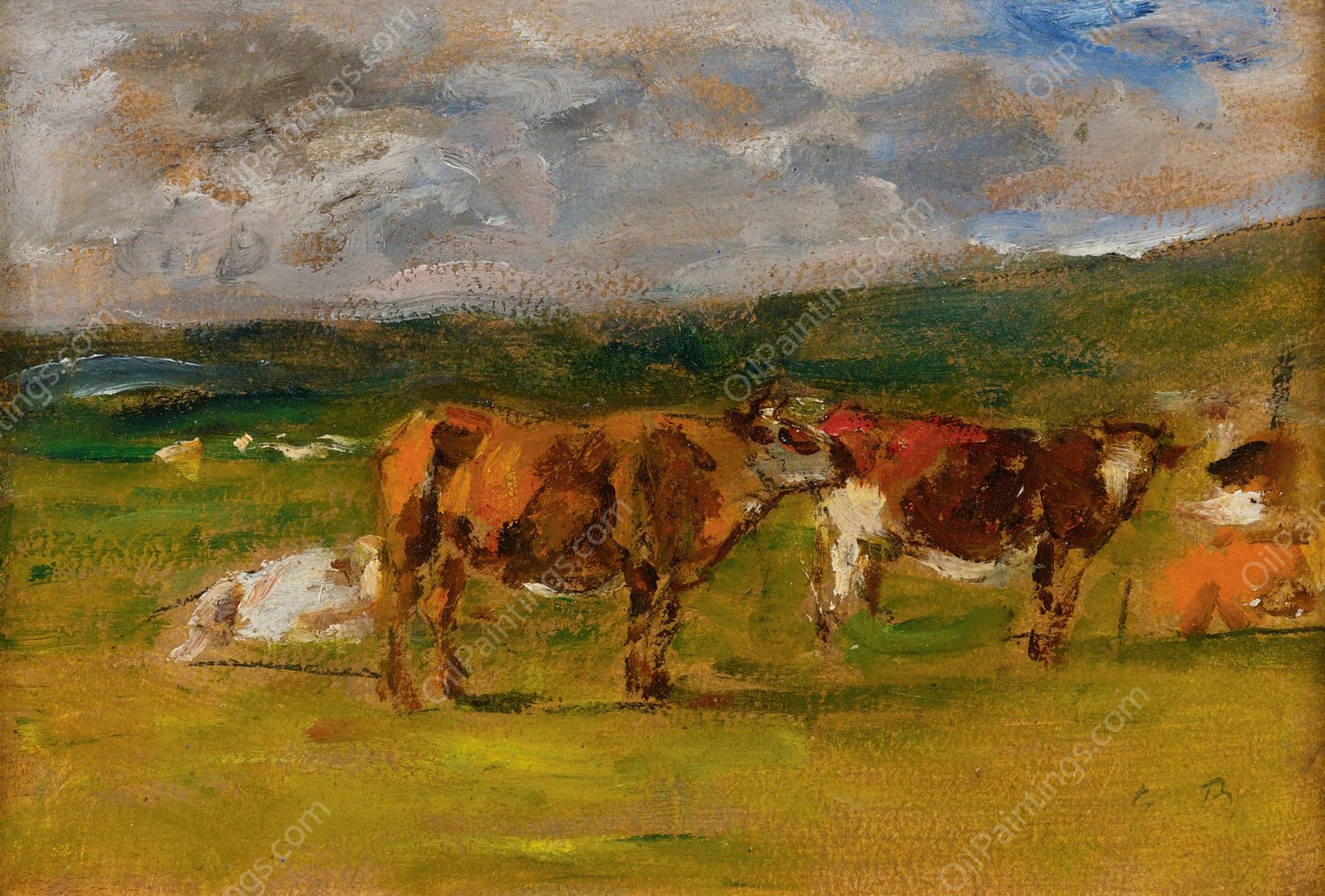 Vaches Au Paturage  by Eugene Boudin - Hand-Painted Oil Painting Reproduction