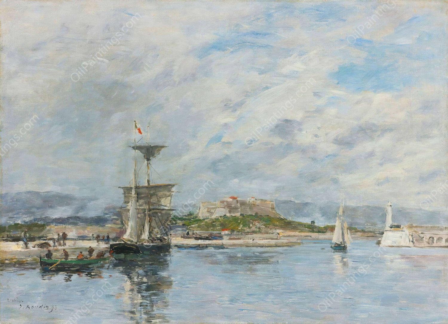Vue Du Port D'antibes. Le Quai, Le Matin  by Eugene Boudin - Hand-Painted Oil Painting Reproduction