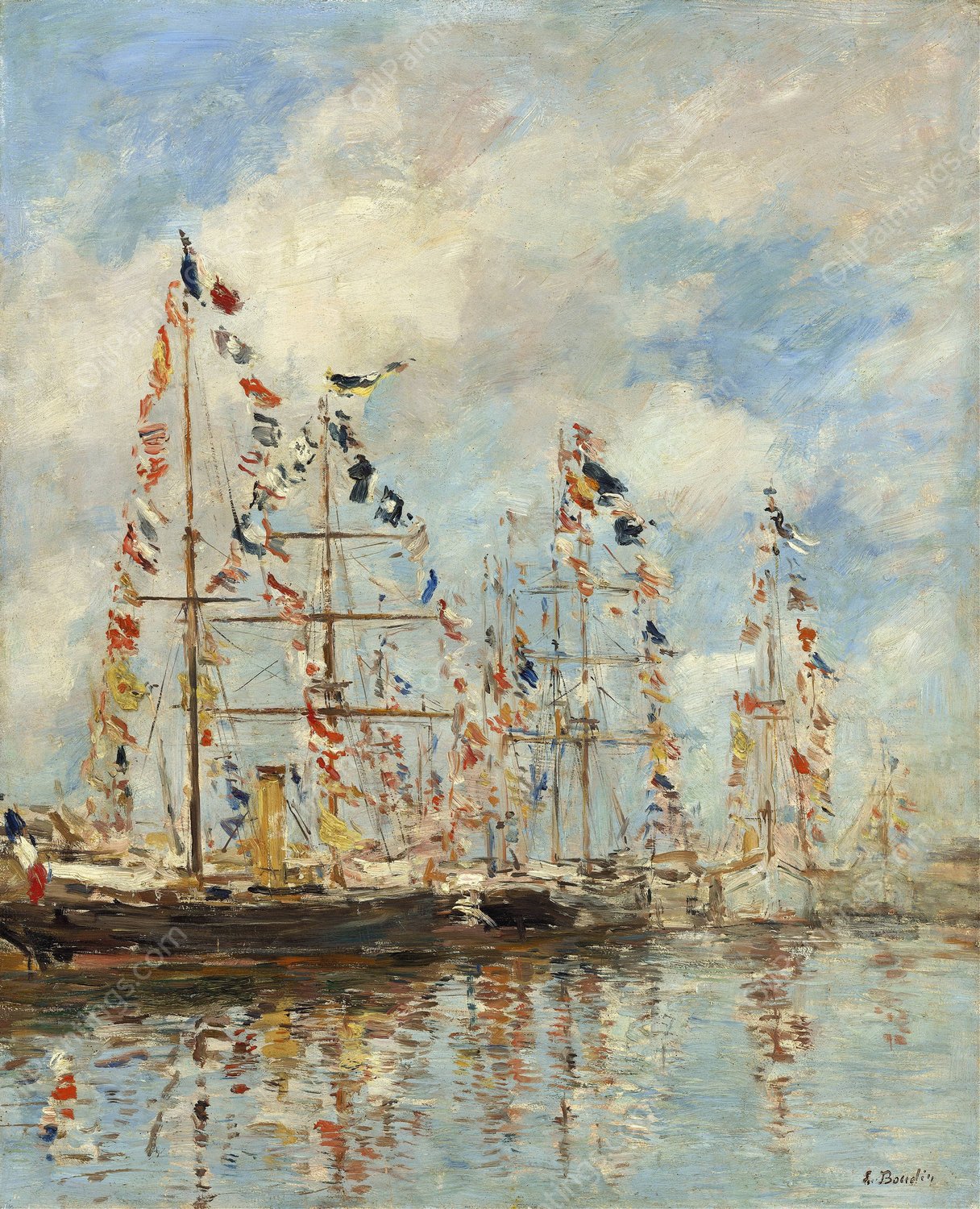 Yacht Basin at Trouville-Deauville  by Eugene Boudin - Hand-Painted Oil Painting Reproduction
