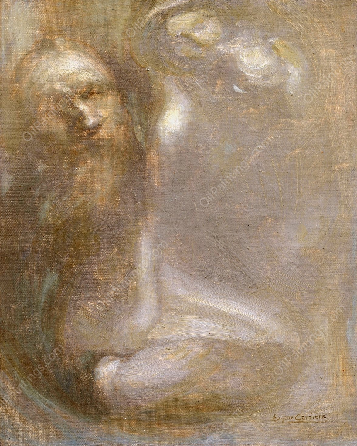 Rodin modelling a Sculpture  by Eugene Carriere - Hand-Painted Oil Painting Reproduction