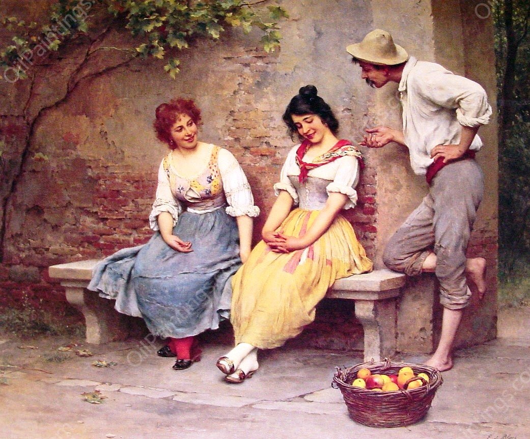 The Flirtation II by Eugene De Blaas - Hand-Painted Oil Painting Reproduction