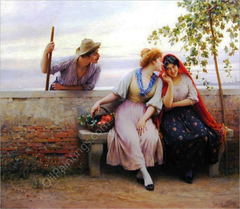 Venetian Chat by Eugene De Blaas - Hand-Painted Oil Painting Reproduction