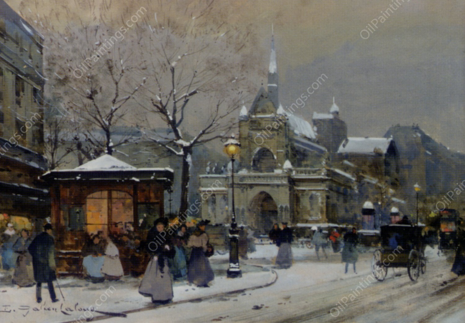 Leglise Saint Laurent Paris by Eugene Galien-Laloue - Hand-Painted Oil Painting Reproduction