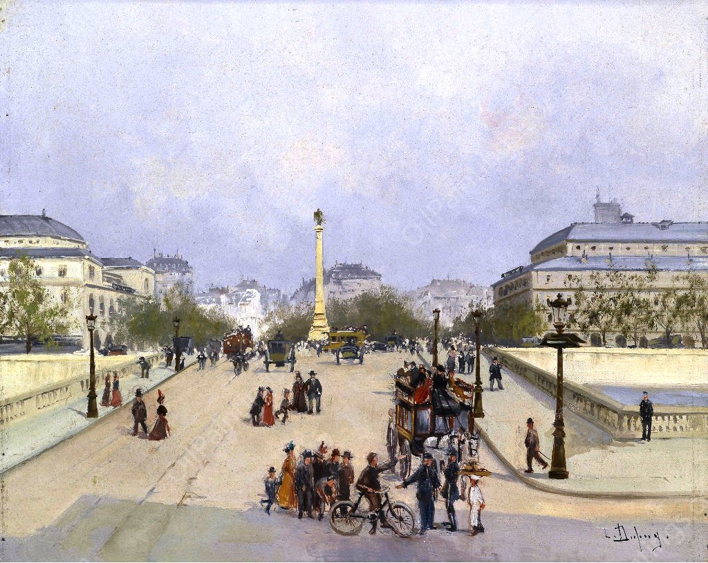 Parisian Street Scene by Eugene Galien-Laloue - Hand-Painted Oil Painting Reproduction
