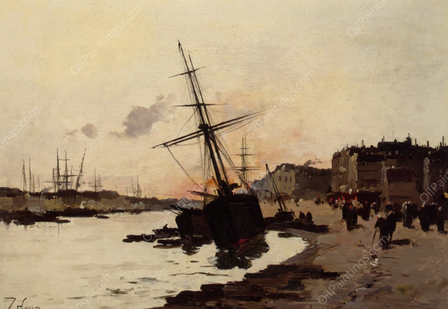 Ships in a Harbour by Eugene Galien-Laloue - Hand-Painted Oil Painting Reproduction