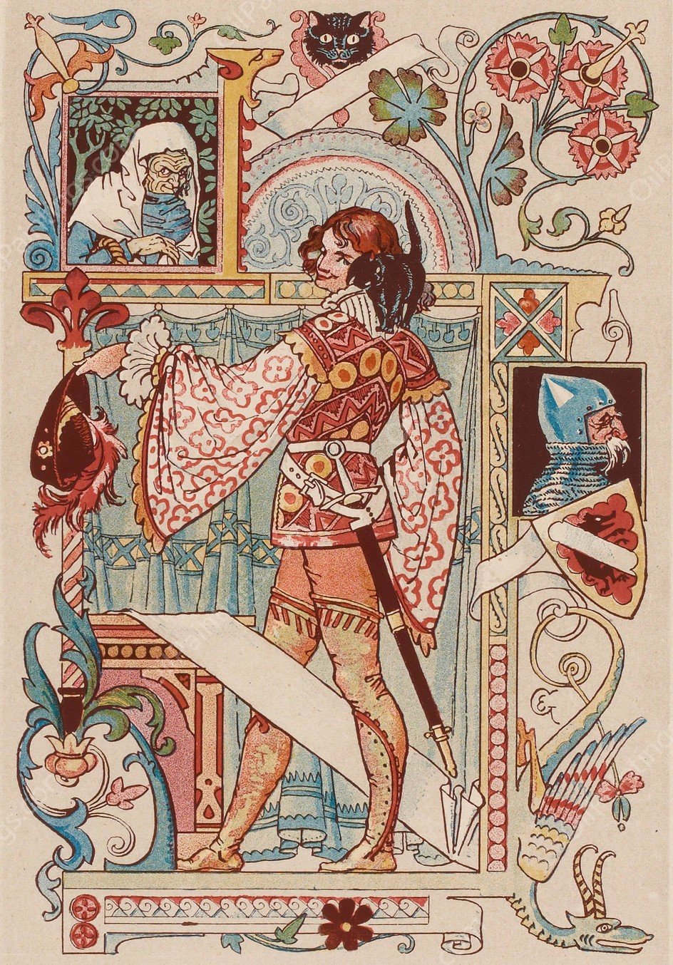 Chevalier inscrit dans une enluminure by Eugene Grasset - Hand-Painted Oil Painting Reproduction