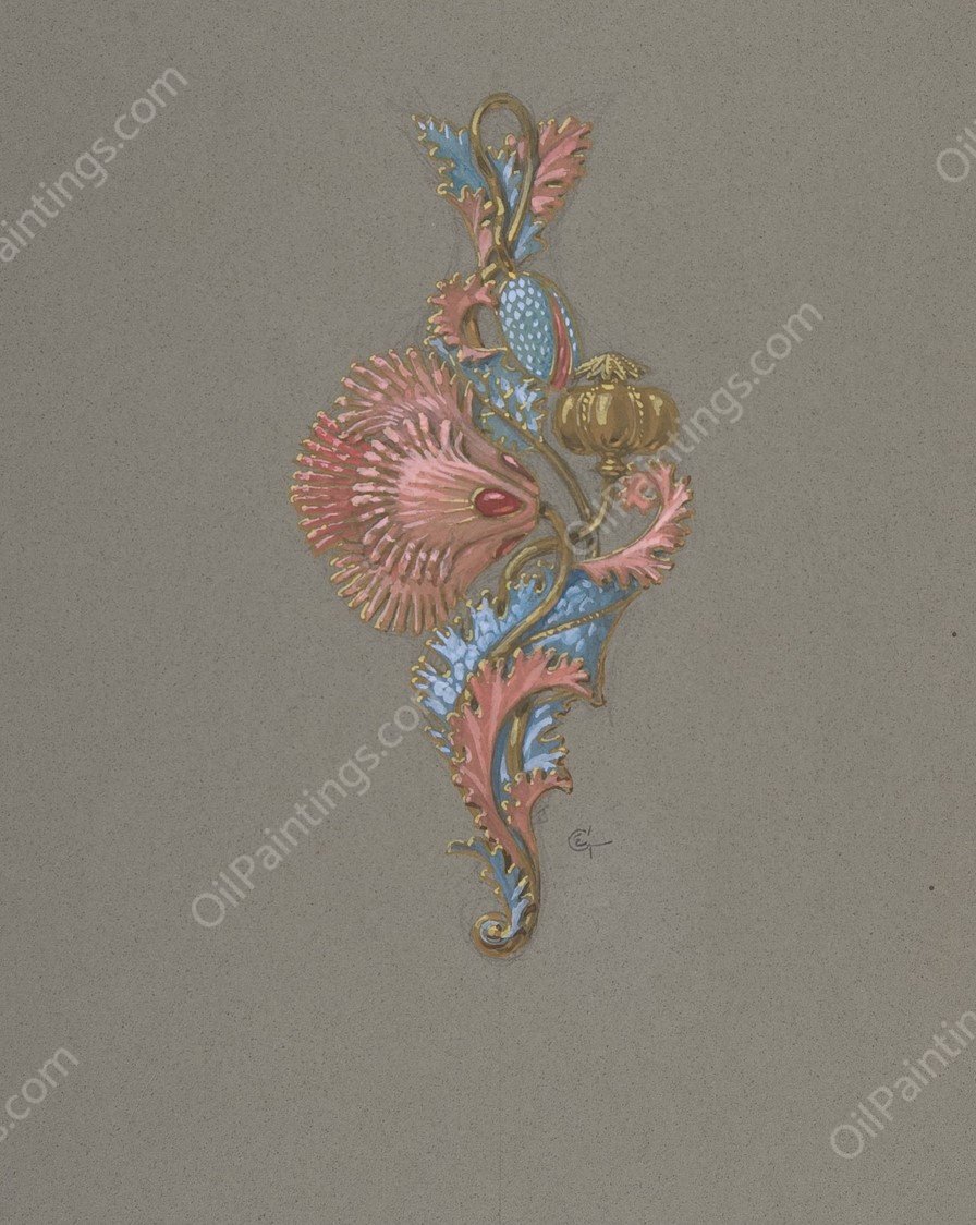 Design for a Pendant by Eugene Grasset - Hand-Painted Oil Painting Reproduction