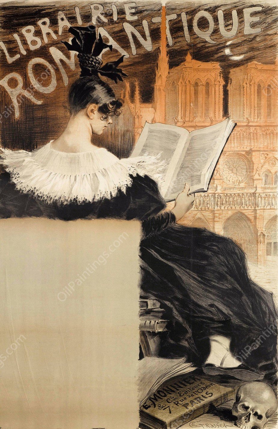 Librairie  Romantique  by Eugene Grasset - Hand-Painted Oil Painting Reproduction