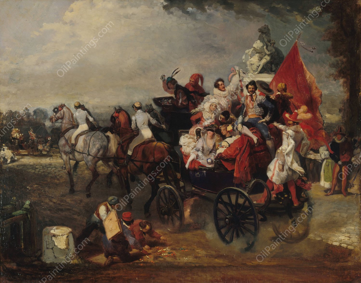 Scene de carnaval, place de la Concorde  by Eugene Lami - Hand-Painted Oil Painting Reproduction