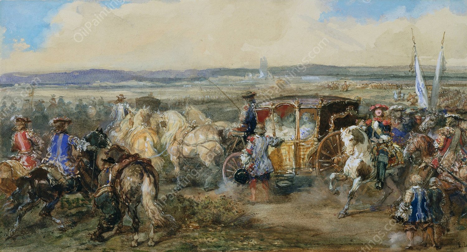 The Court of Louis XIV in Flanders  by Eugene Lami - Hand-Painted Oil Painting Reproduction
