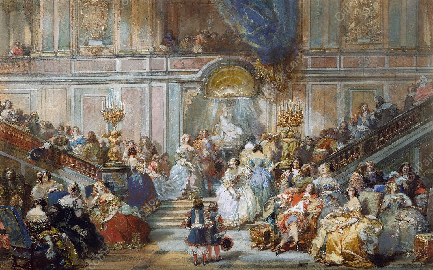 The Marble Staircase  by Eugene Lami - Hand-Painted Oil Painting Reproduction