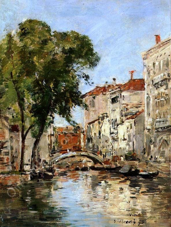A Small Canal in Venice by Eugene-Louis Boudin - Hand-Painted Oil Painting Reproduction
