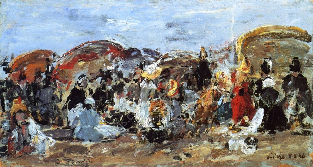 Beach Scene at Villers by Eugene-Louis Boudin - Hand-Painted Oil Painting Reproduction