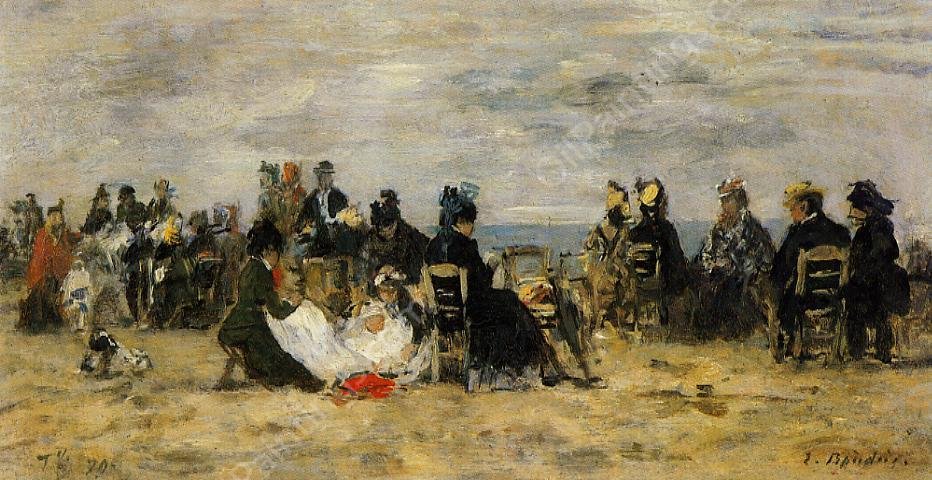 Beach Scene, Trouville by Eugene-Louis Boudin - Hand-Painted Oil Painting Reproduction