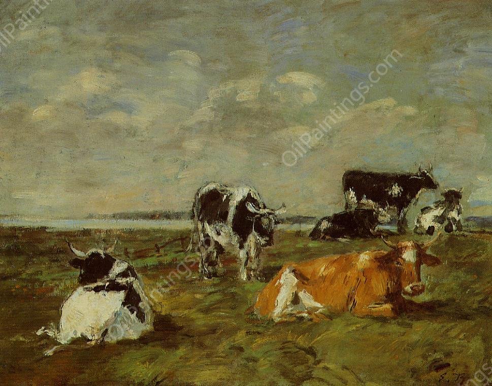 Cows near the Sea by Eugene-Louis Boudin - Hand-Painted Oil Painting Reproduction