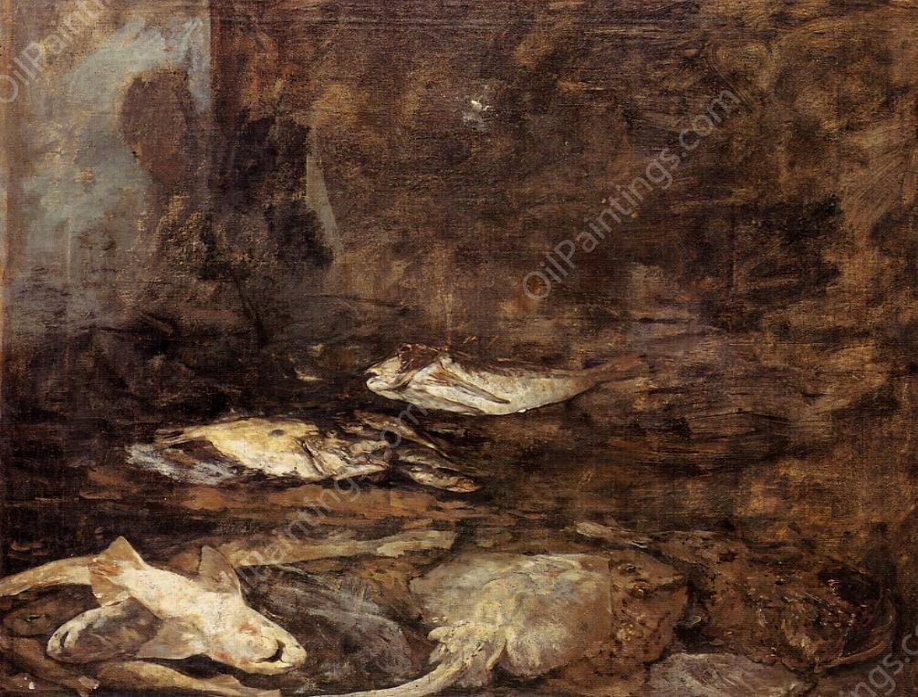 Fish, Skate and Dogfish by Eugene-Louis Boudin - Hand-Painted Oil Painting Reproduction