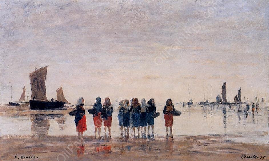 Fisherwomen at Berck by Eugene-Louis Boudin - Hand-Painted Oil Painting Reproduction